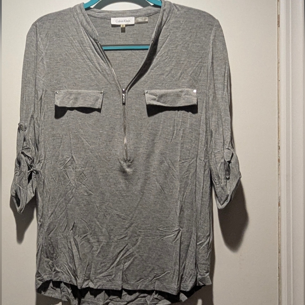 Calvin Klein Gray Zipper Blouse